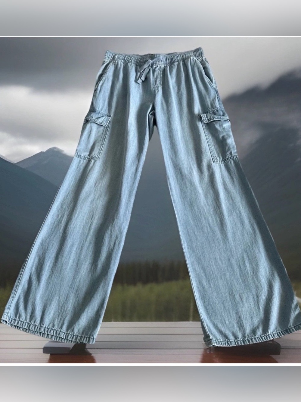 Social Standard by Sanctuary Women Cargo Pull On Pant Sz S Small Chambray Blue